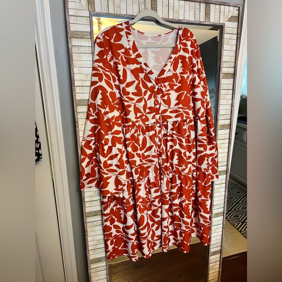 SHEIN dress. NWOT. Cream color w/rust colored orange leaves. - Picture 1 of 8